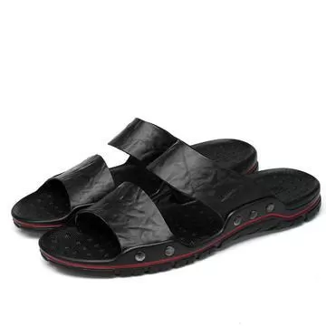 Men's Summer Flip Flops Rubber Slippers Comfortable Leather Sandals Outdoor Beach Slippers