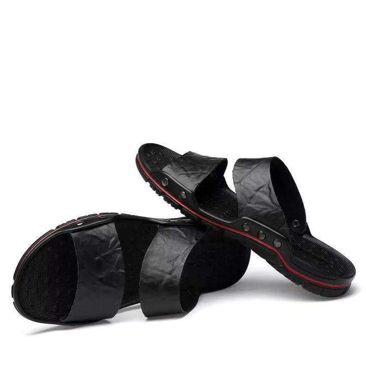 Men's Summer Flip Flops Rubber Slippers Comfortable Leather Sandals Outdoor Beach Slippers