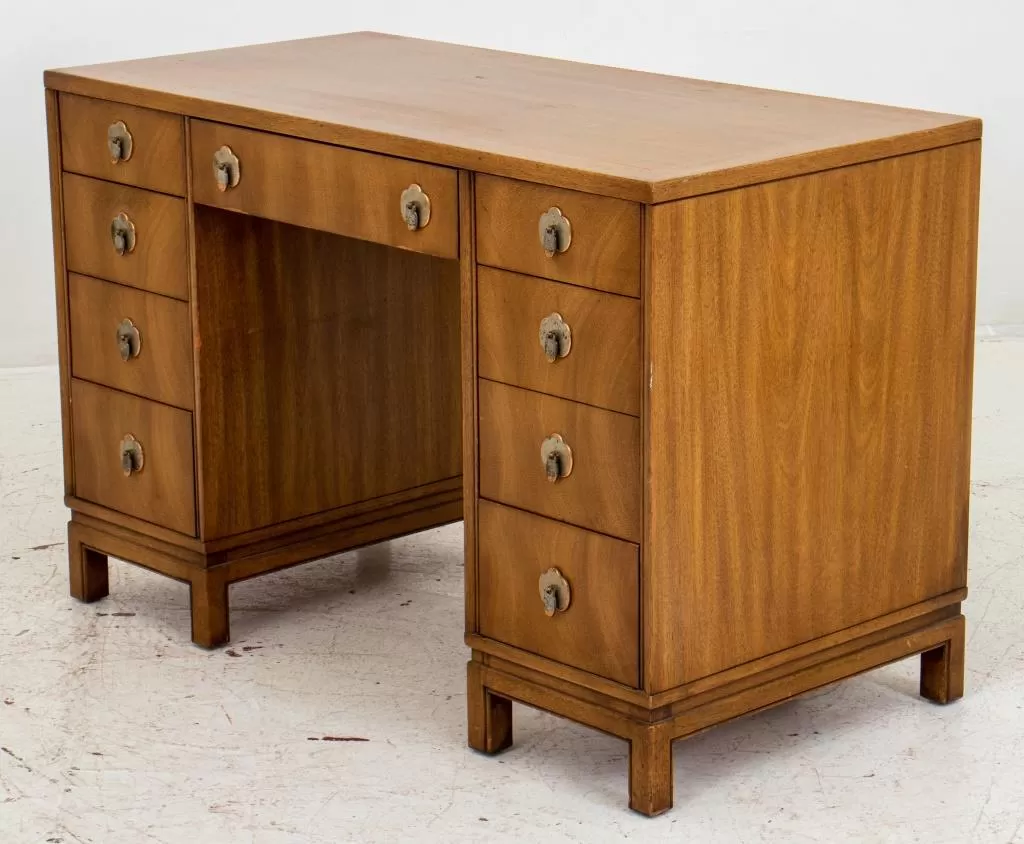 Mid-Century Asian Modern Walnut Kneehole Desk, 60s