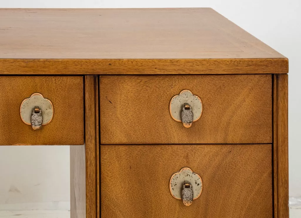 Mid-Century Asian Modern Walnut Kneehole Desk, 60s