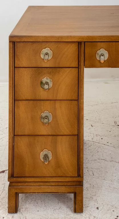 Mid-Century Asian Modern Walnut Kneehole Desk, 60s