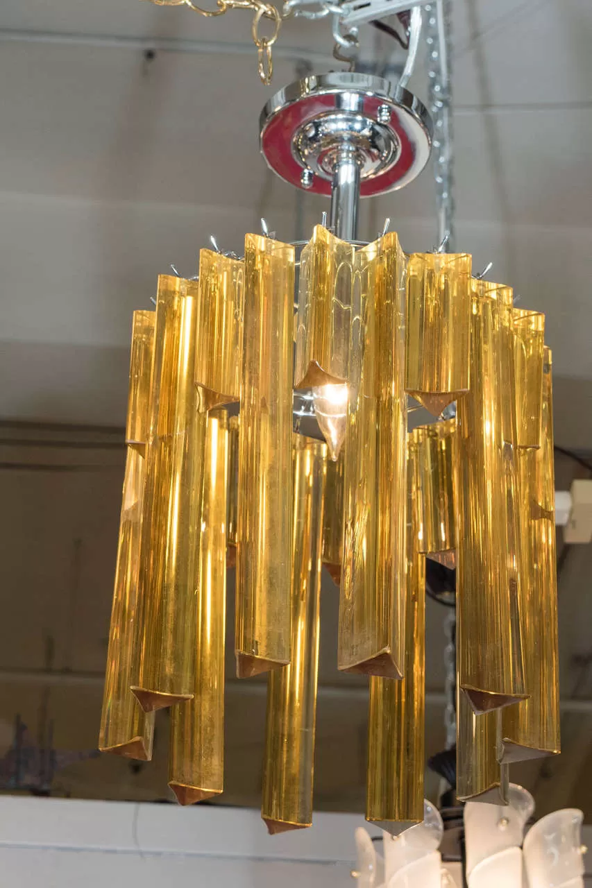 Mid-century Italian Staggered Amber Prisms Chandelier in the Style of Venini