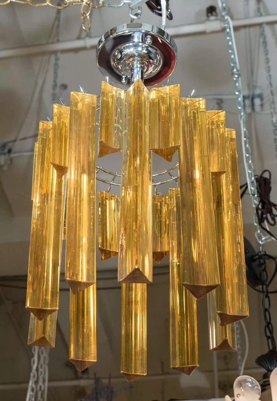 Mid-century Italian Staggered Amber Prisms Chandelier in the Style of Venini