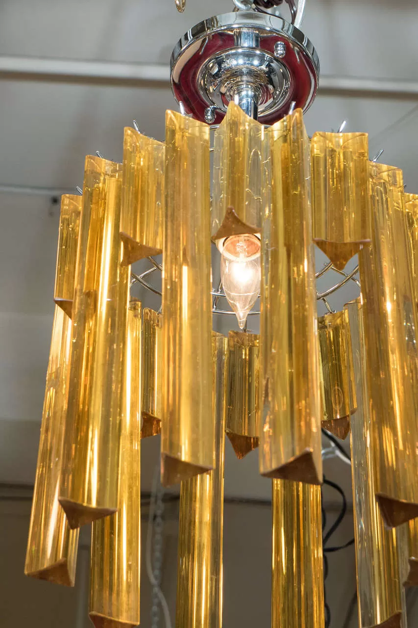 Mid-century Italian Staggered Amber Prisms Chandelier in the Style of Venini