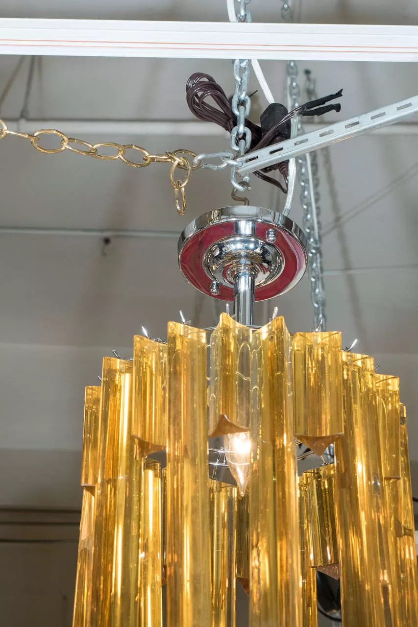 Mid-century Italian Staggered Amber Prisms Chandelier in the Style of Venini