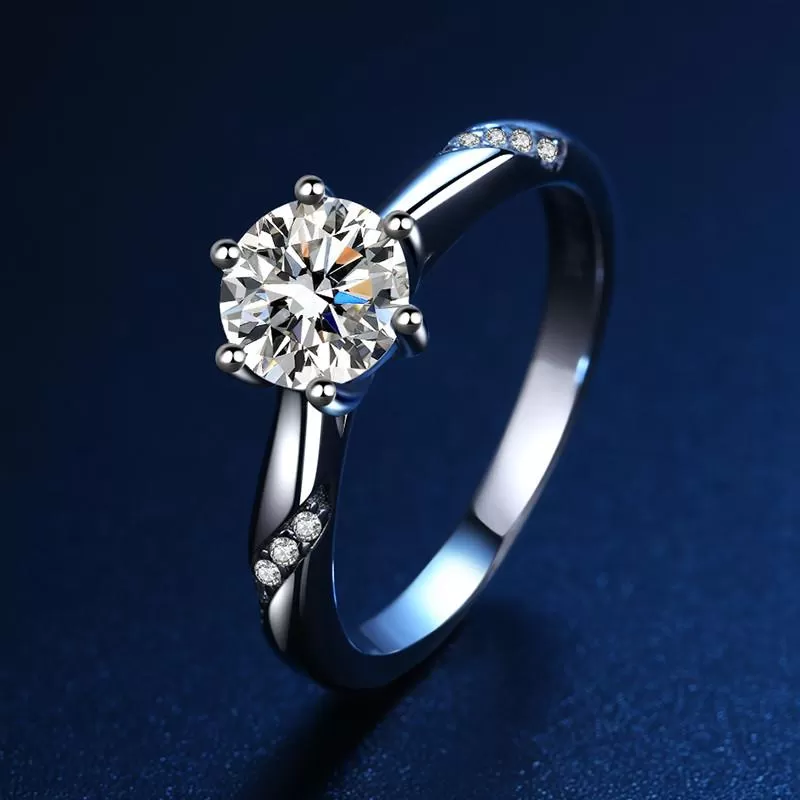 Moissanite Round Cut 6 Prong Engagement Ring