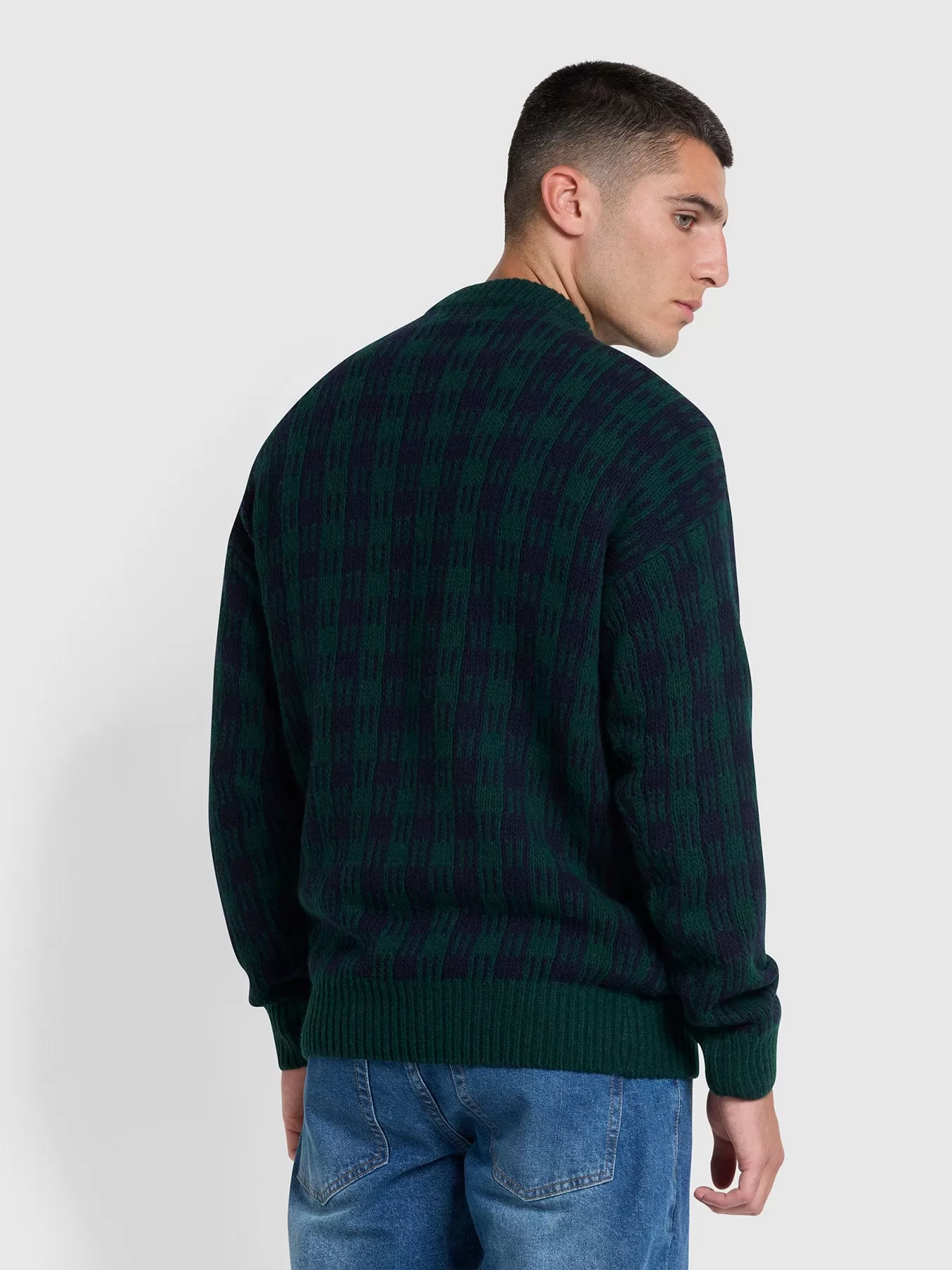 Mossmun Check Crew Neck Jumper In Botanic Green