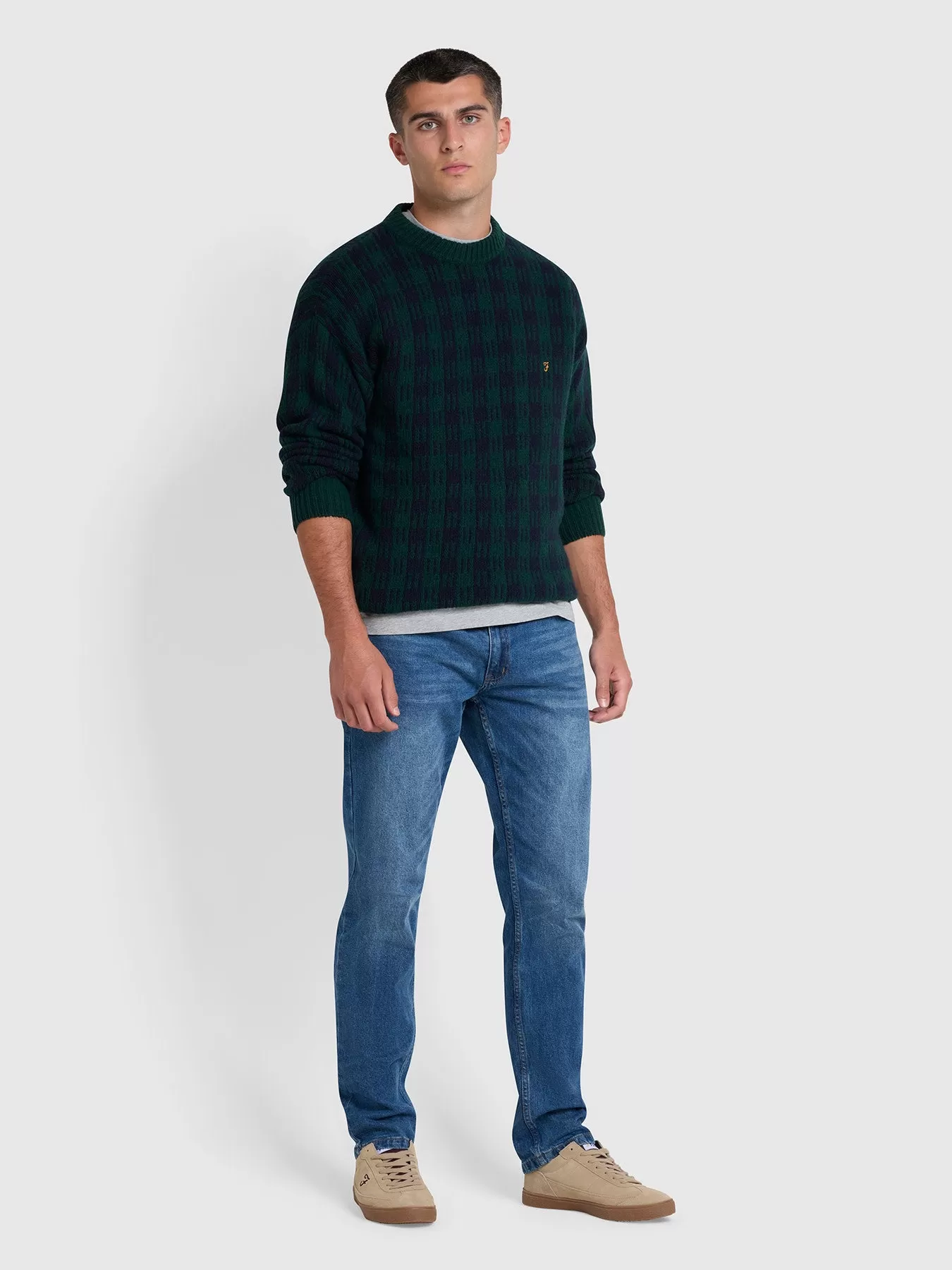 Mossmun Check Crew Neck Jumper In Botanic Green