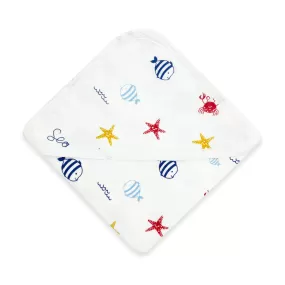 Muslin Hooded Towel for Baby-6 Layer 100% Cotton -Sea