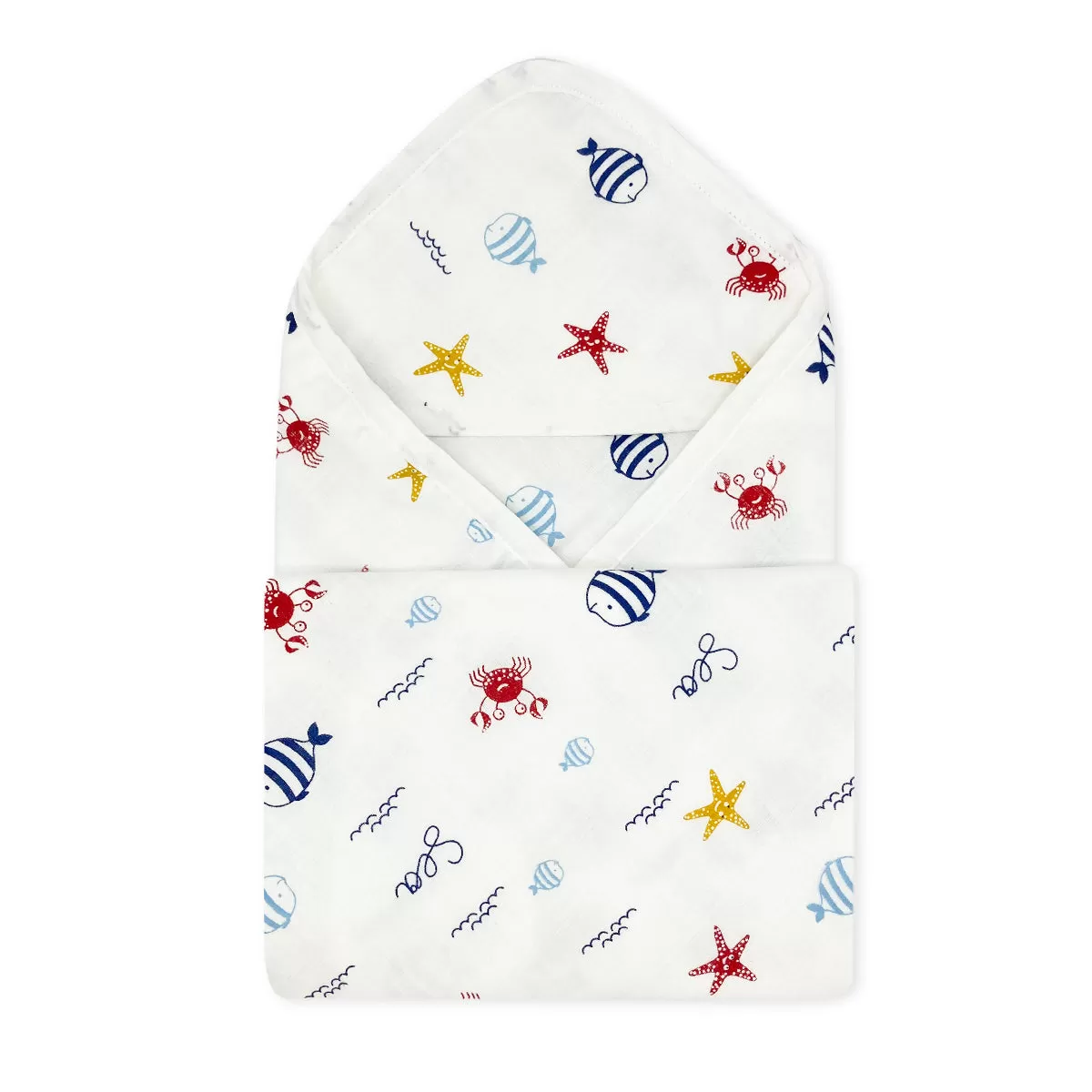 Muslin Hooded Towel for Baby-6 Layer 100% Cotton -Sea