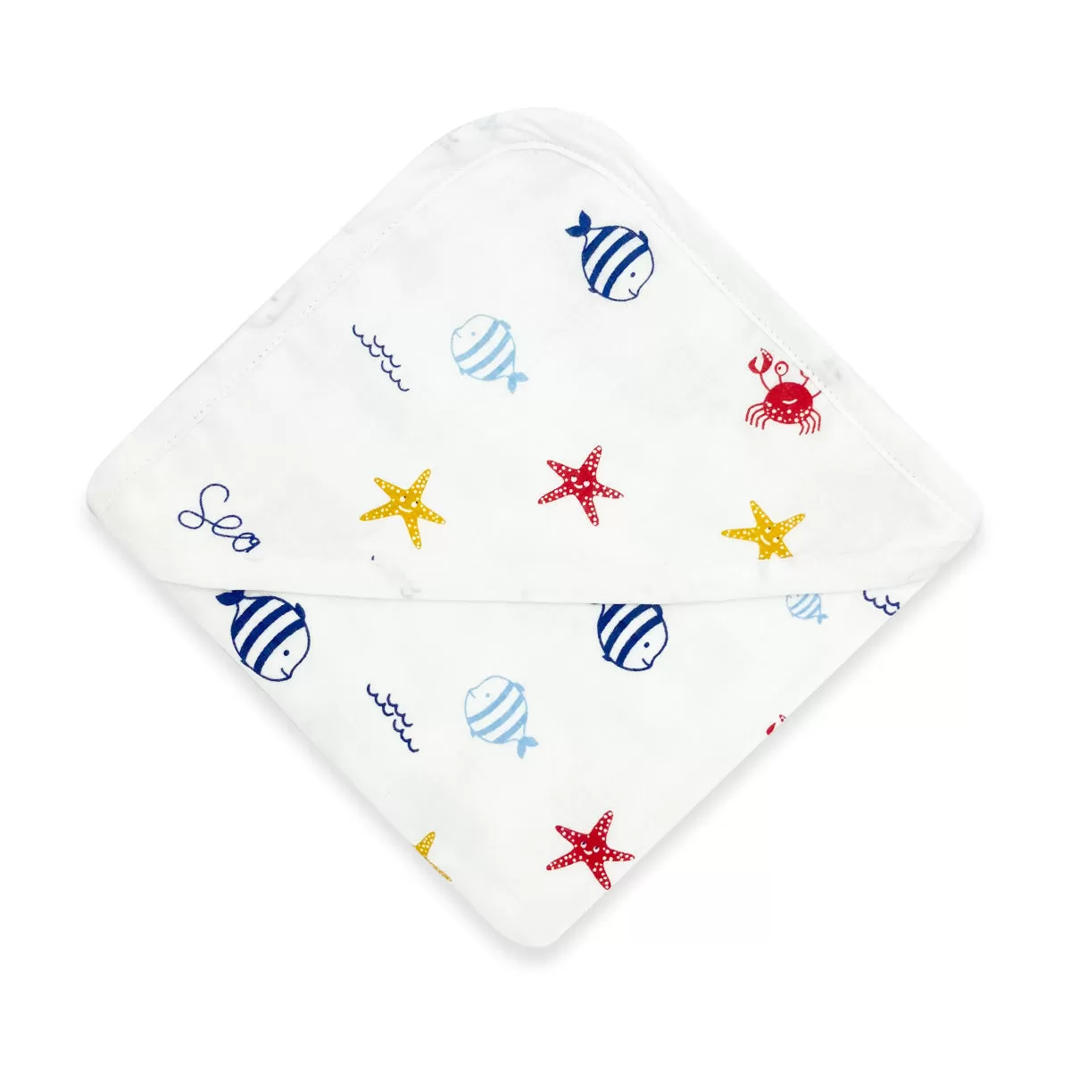 Muslin Hooded Towel for Baby-6 Layer 100% Cotton -Sea