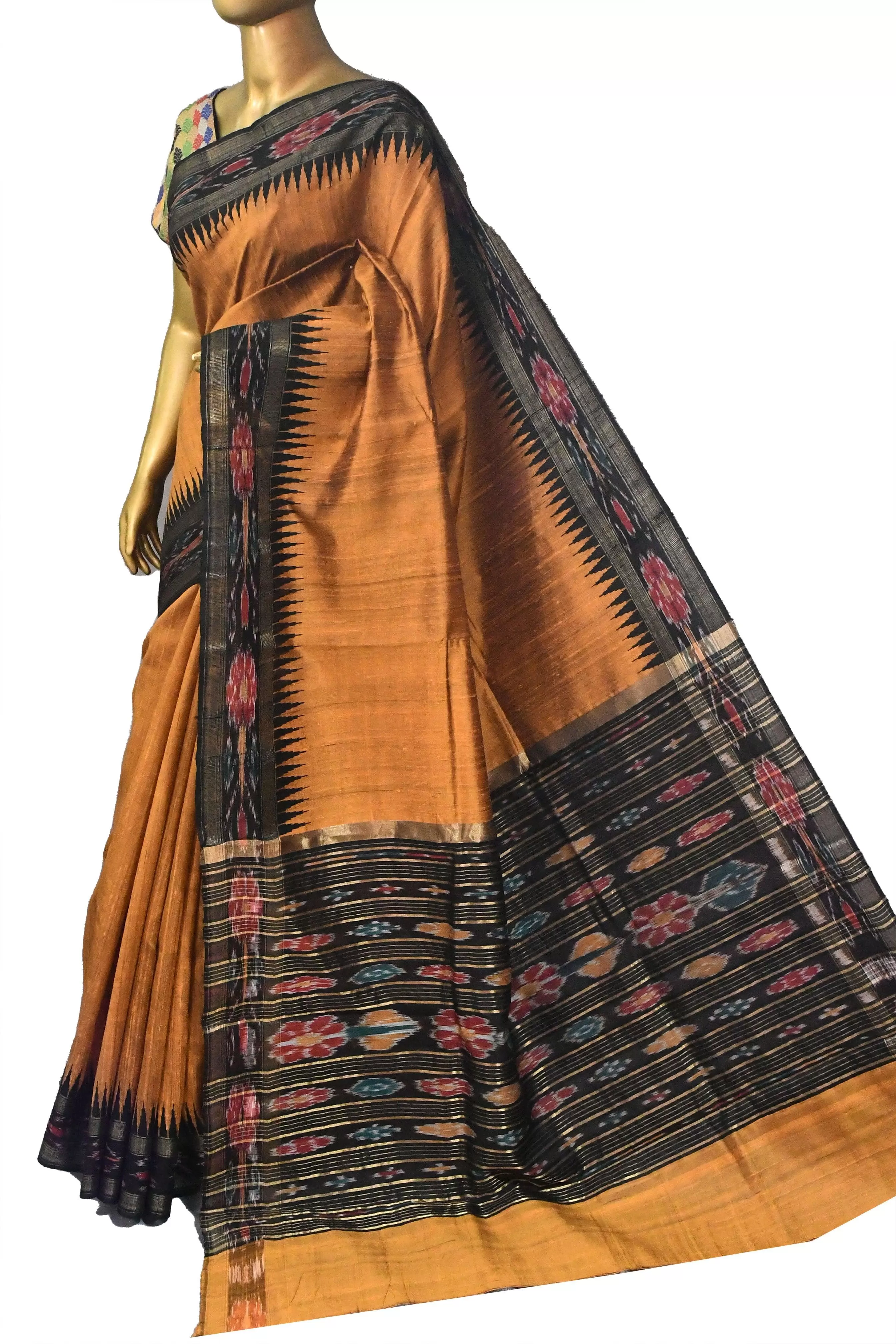 Mustard Brown Color Pure Raw Silk with Sambalpuri Border