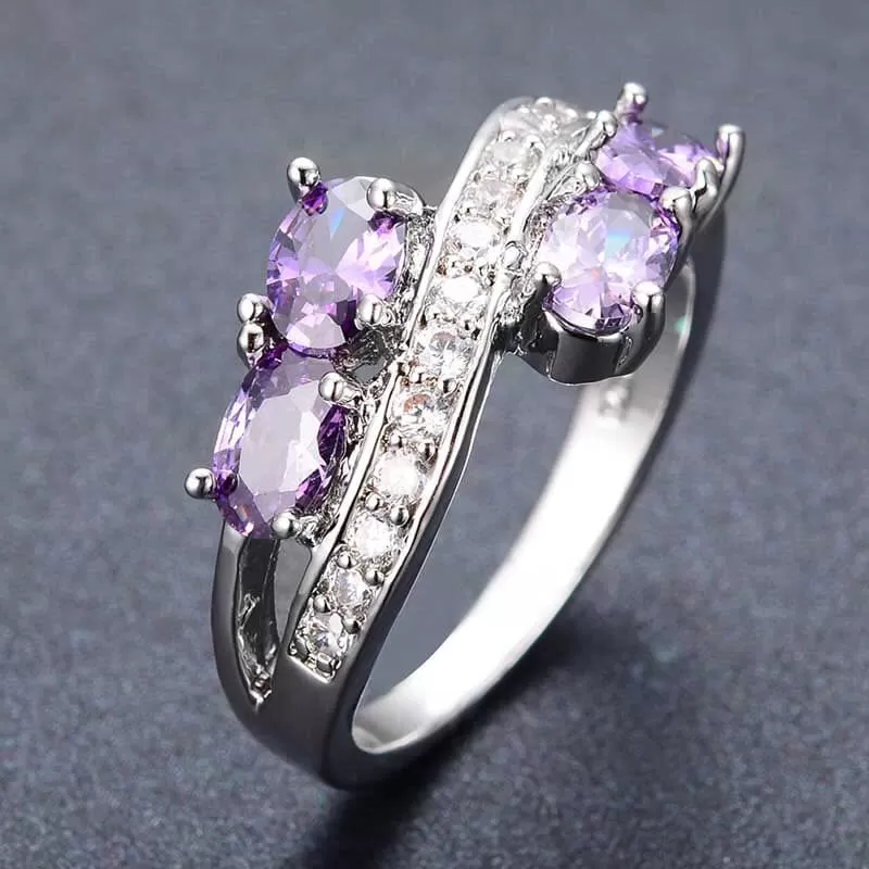 Natural Amethyst Geometric Ring - 925 Sterling Silver