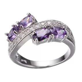 Natural Amethyst Geometric Ring - 925 Sterling Silver