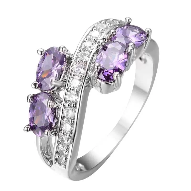 Natural Amethyst Geometric Ring - 925 Sterling Silver