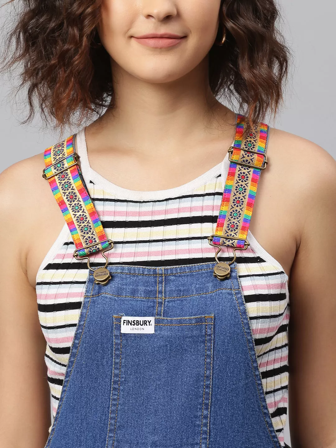 NaughtyDungaree® Womens Denim Dungaree with Embroidered Straps