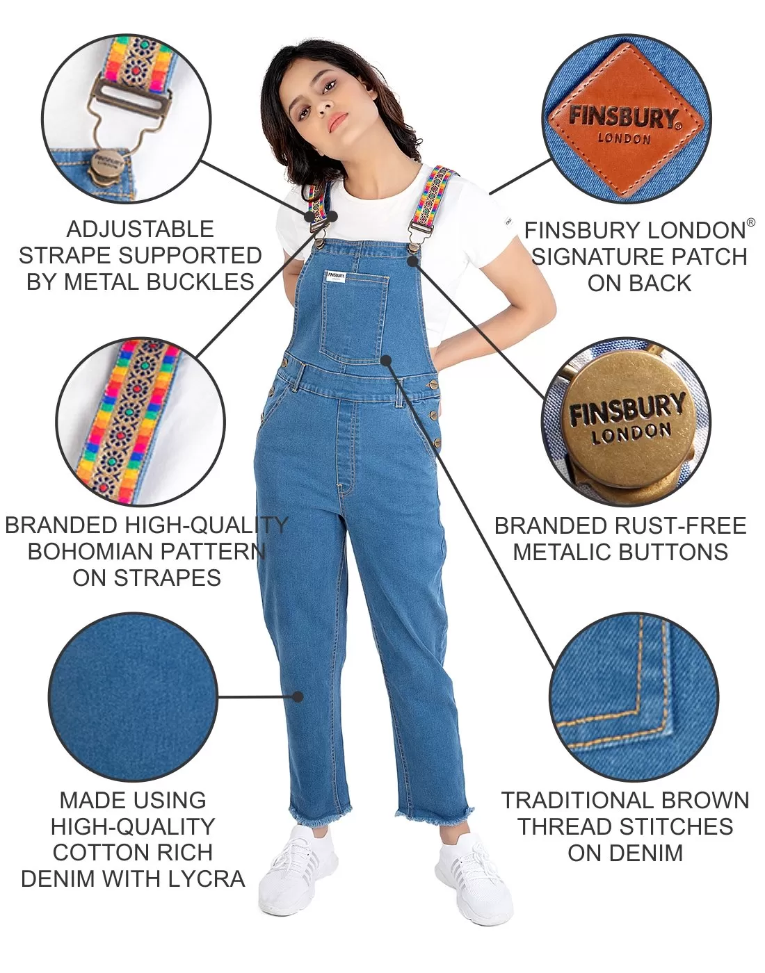 NaughtyDungaree® Womens Denim Dungaree with Embroidered Straps