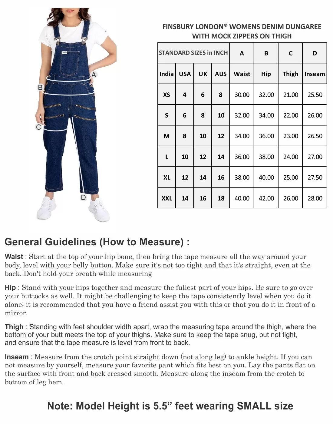 NaughtyDungaree® Womens Denim Dungaree with Mock Zippers on Thigh