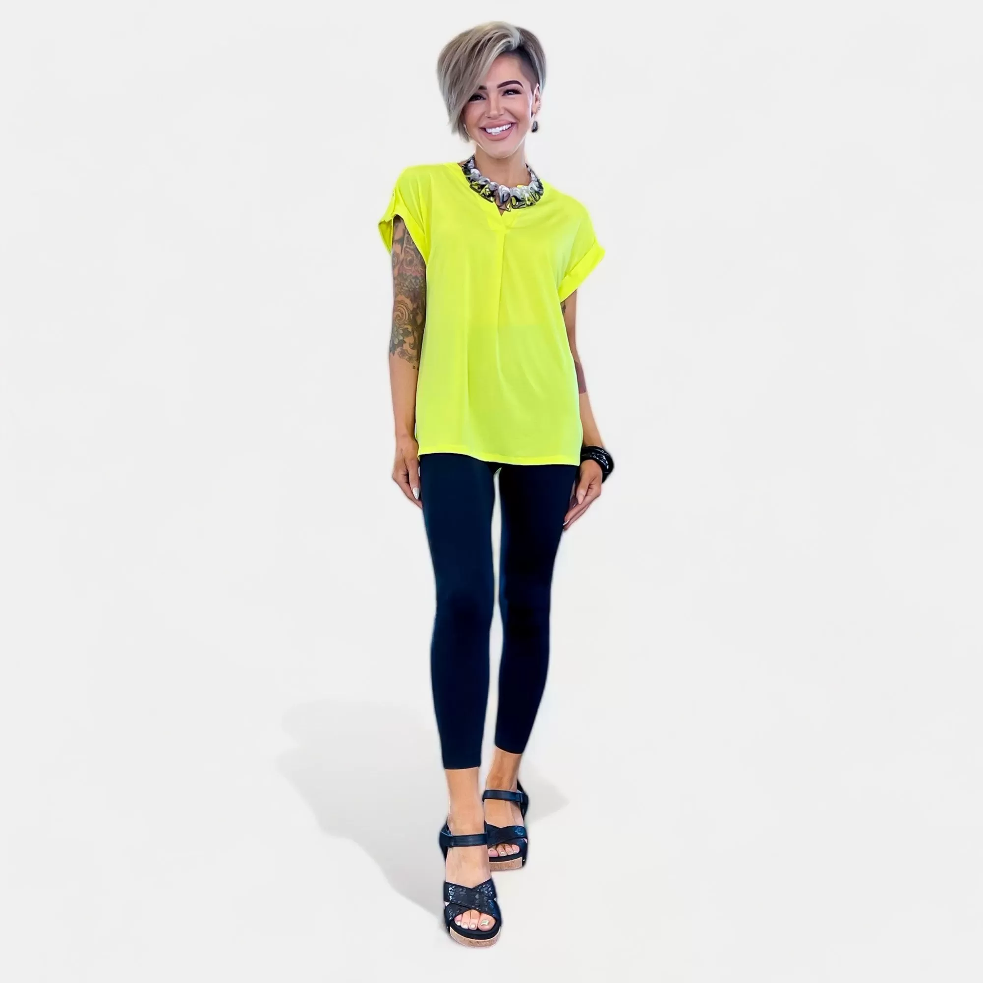 Neon Yellow Lizzy Short Sleeve Top [NO RETURNS]