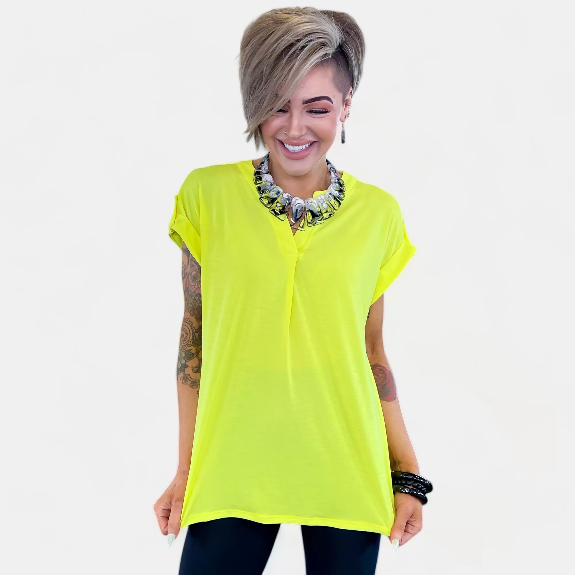 Neon Yellow Lizzy Short Sleeve Top [NO RETURNS]