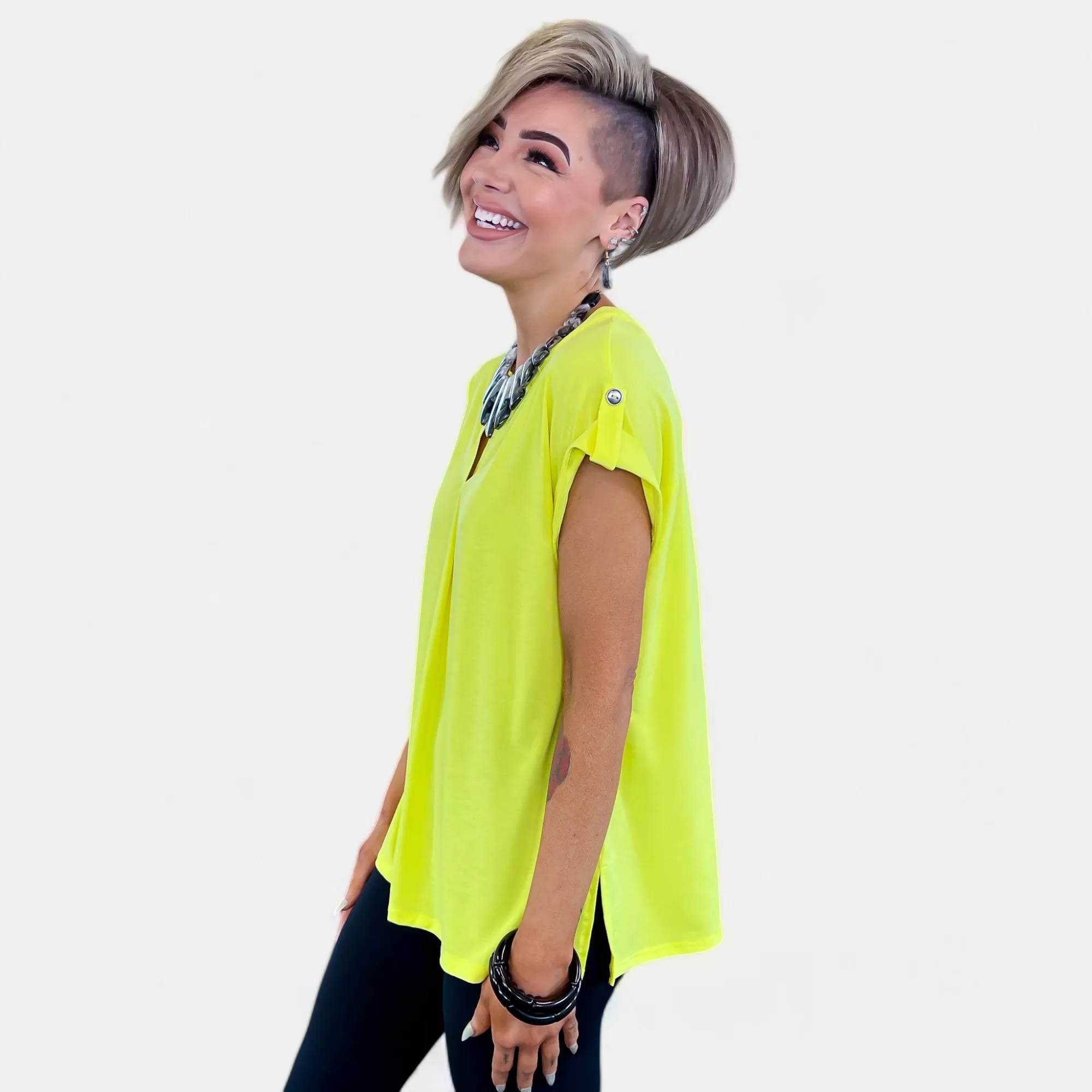 Neon Yellow Lizzy Short Sleeve Top [NO RETURNS]