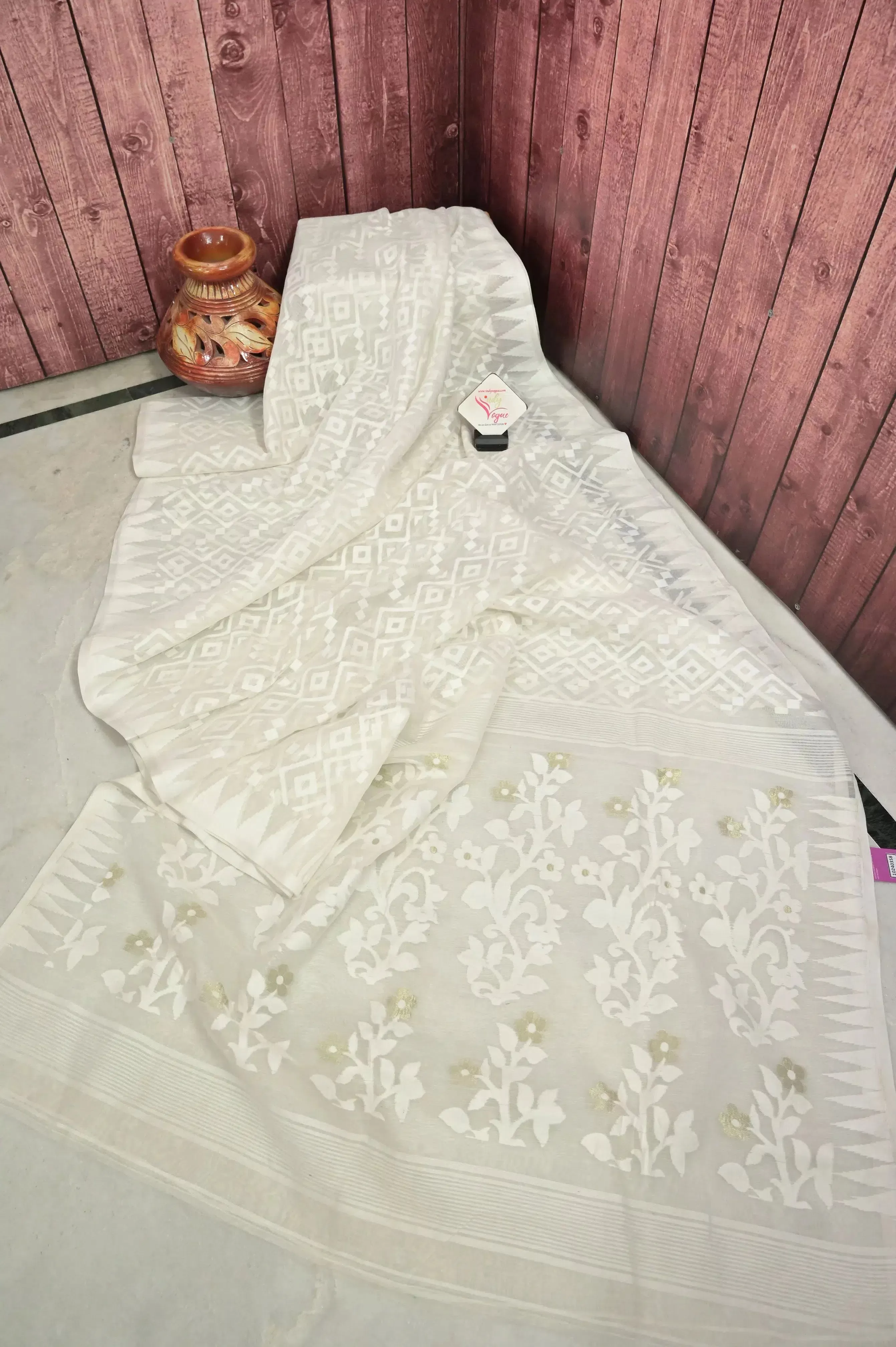 Offwhite Color Jamdani Saree with Self Weaving