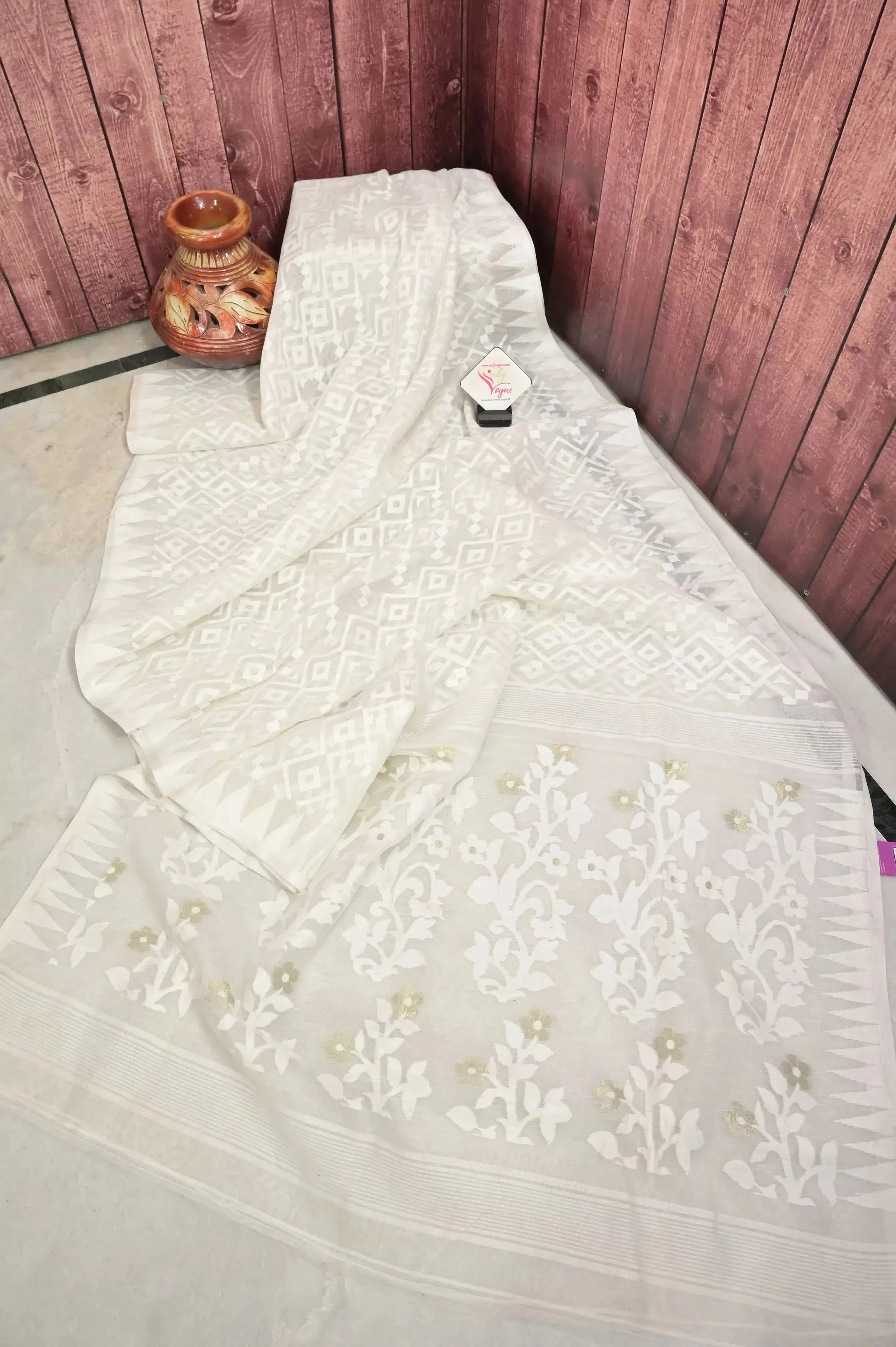 Offwhite Color Jamdani Saree with Self Weaving