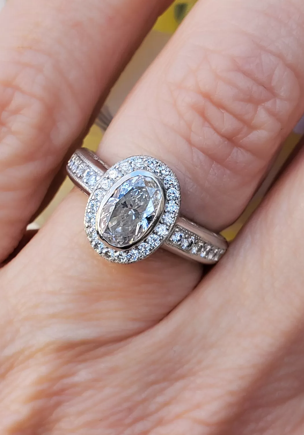 Oster Collection Platinum Pavé Halo Oval Diamond Ring