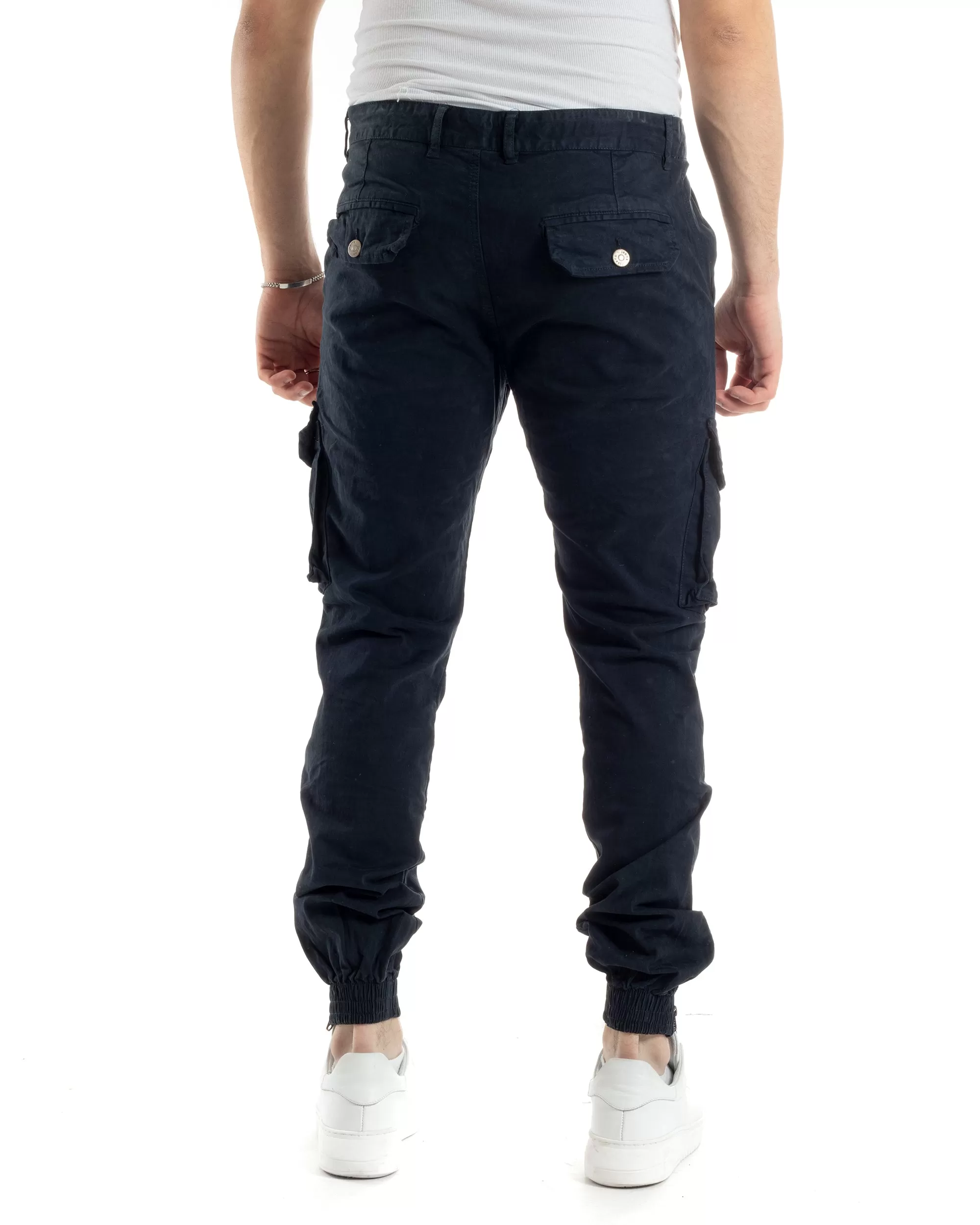 Pantaloni Uomo Cargo Con Tasconi E Zip Multitasche Elastico Al Fondo Blu GIOSAL-P6056A