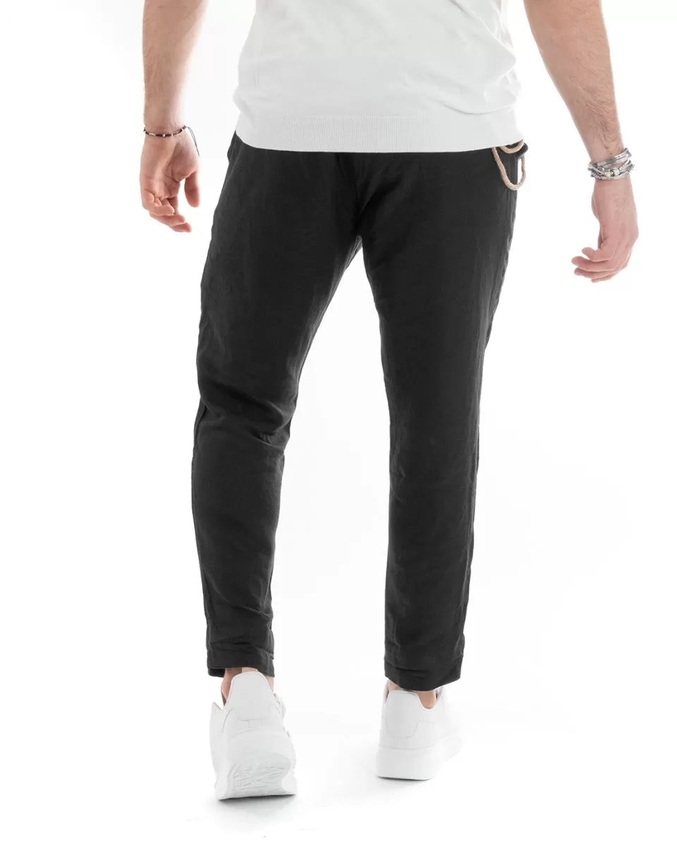 Pantaloni Uomo In Lino Tasca America Classico Sartoriale Comodo Casual Tinta Unita Nero GIOSAL-P5791A