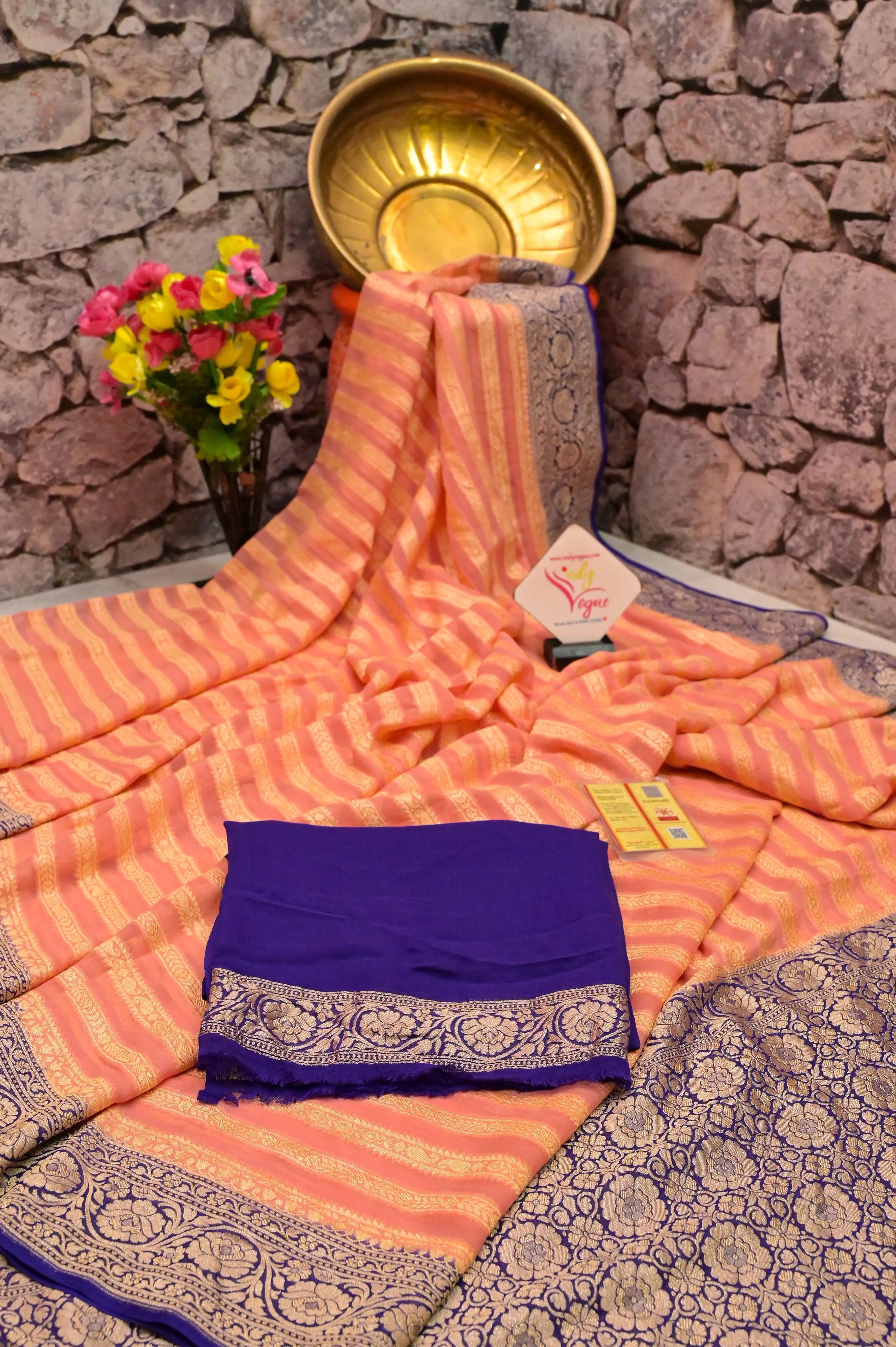 Peach Color Khaddi Georgette Banarasi Saree with Allover Work