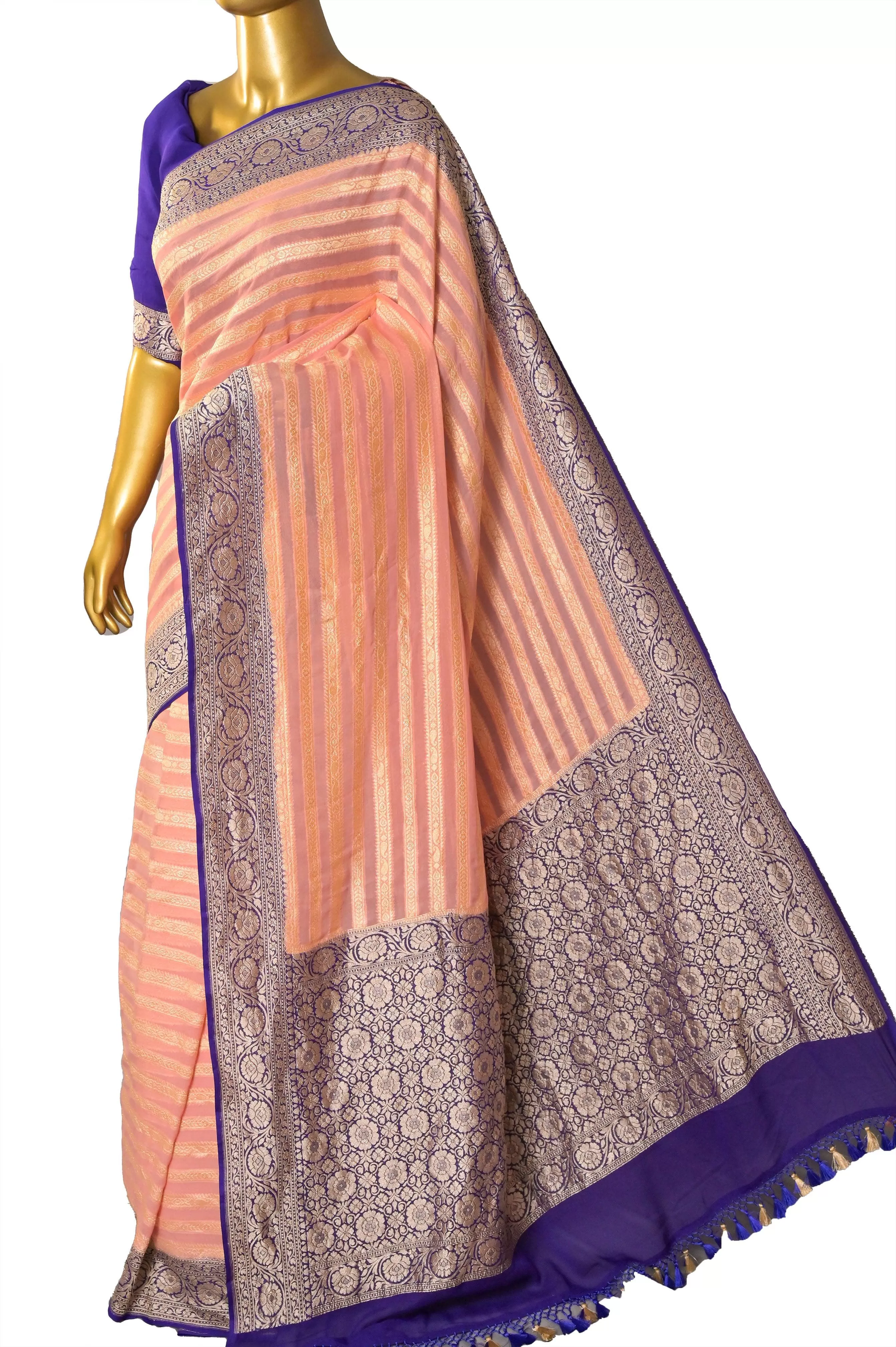 Peach Color Khaddi Georgette Banarasi Saree with Allover Work