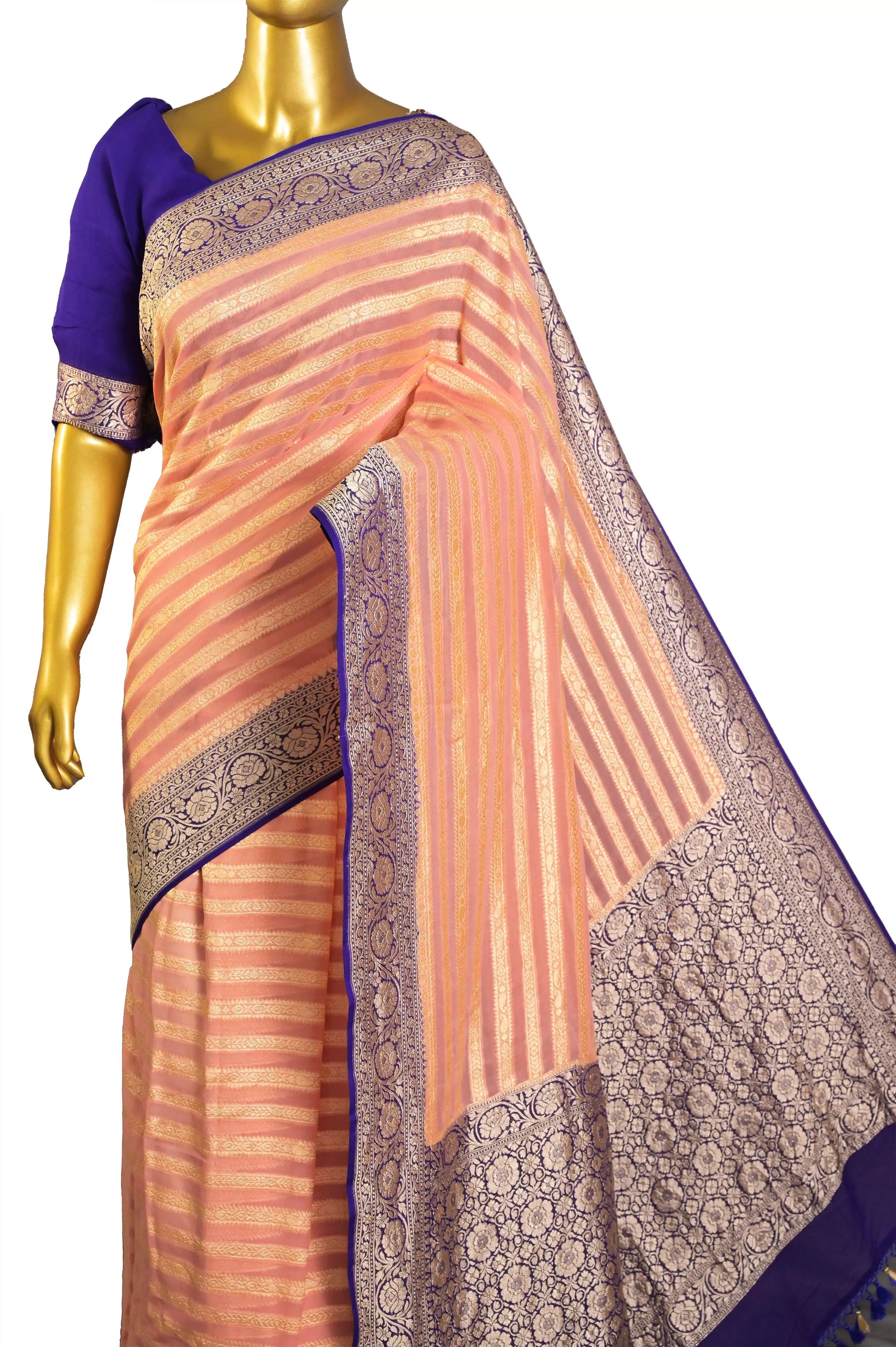 Peach Color Khaddi Georgette Banarasi Saree with Allover Work