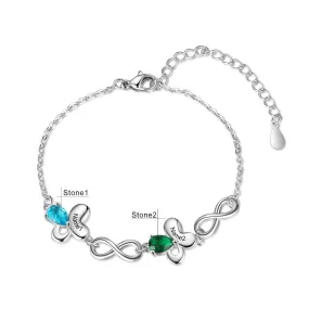 Personalized Butterfly Bracelet With Inlaid 2 Birthstones