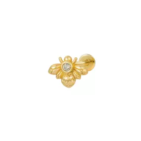 Petit CZ Bee Flat Back Stud Earring (18G)