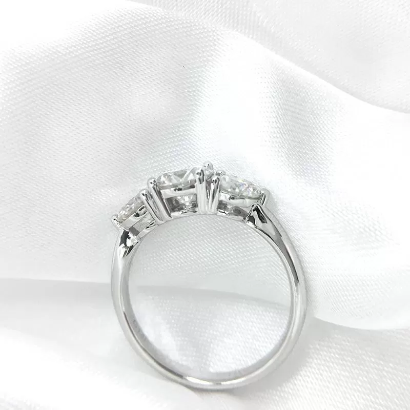 Platinum Plated Silver 3 Stone Moissanite Ring 2ct Total