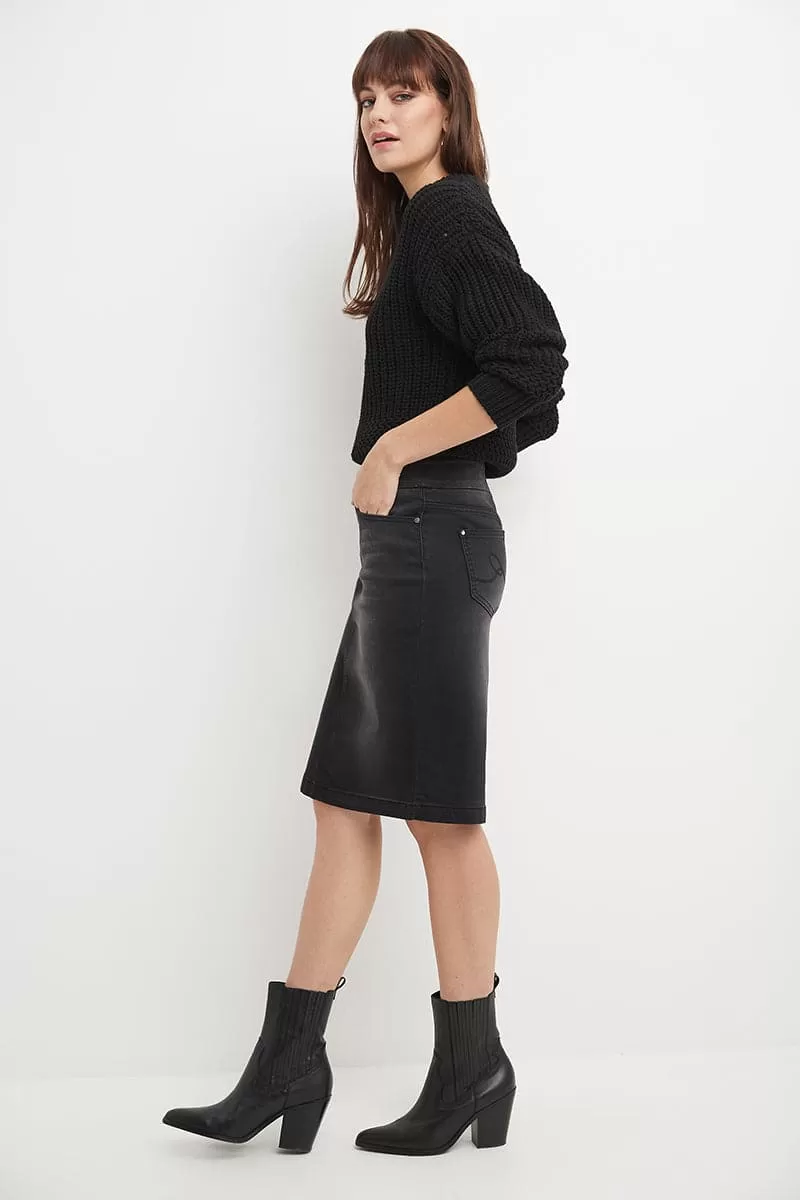 Pull-on Denim Skirt with 5 Pockets