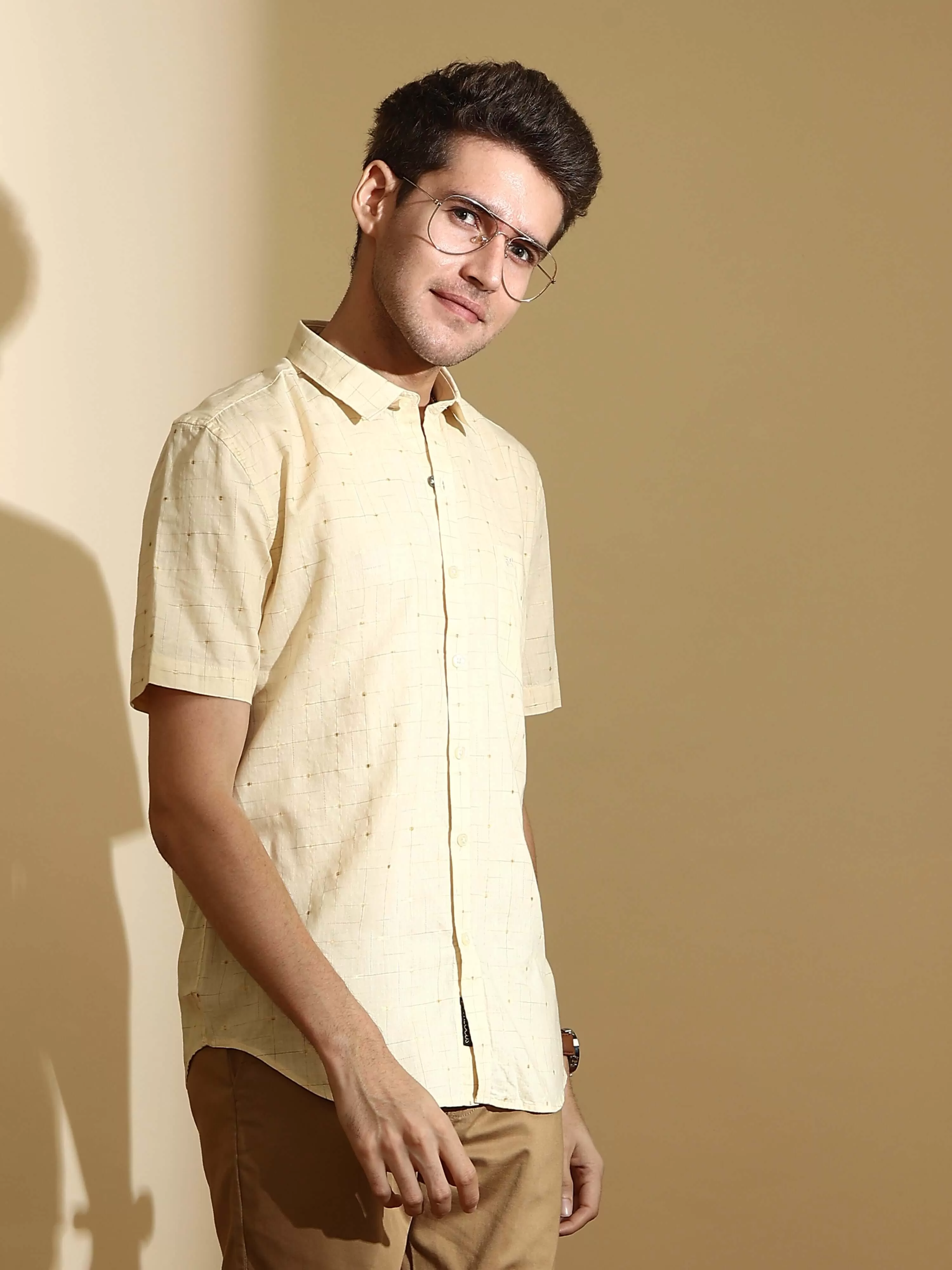 RC Beige casual check half sleeve shirt