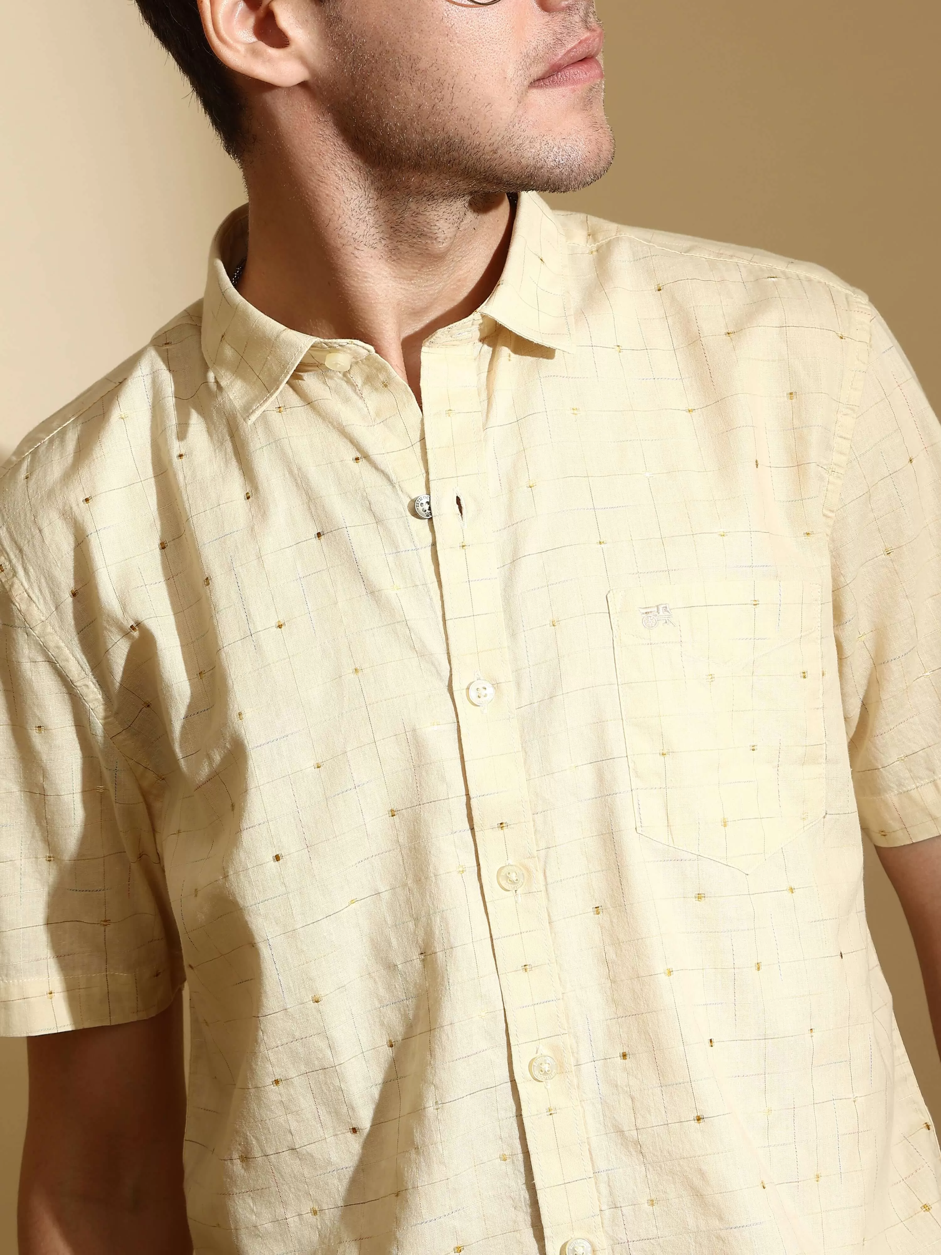 RC Beige casual check half sleeve shirt