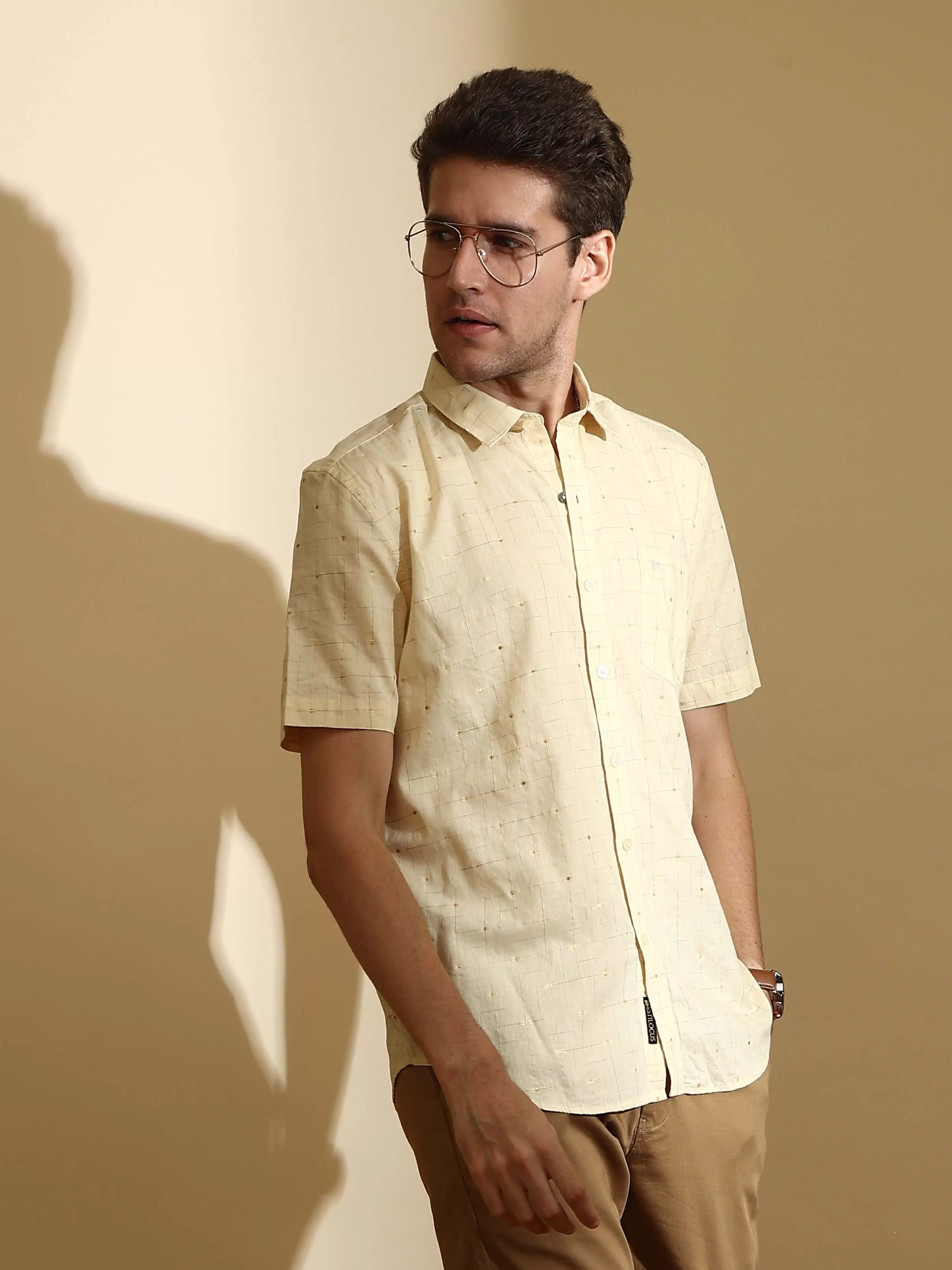 RC Beige casual check half sleeve shirt