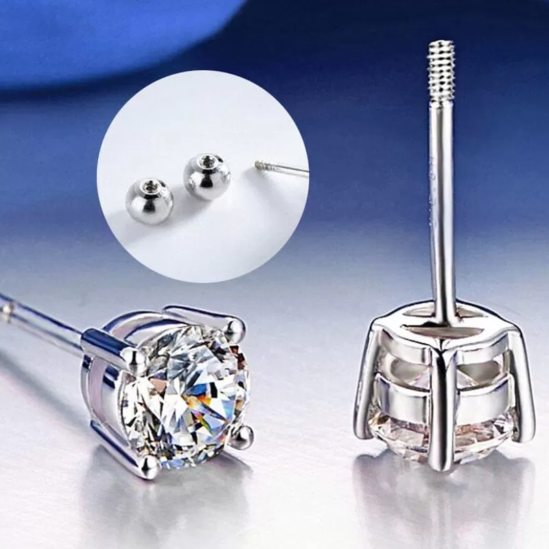 Real Geometric Diamond Stud Earrings - 925 Sterling Silver