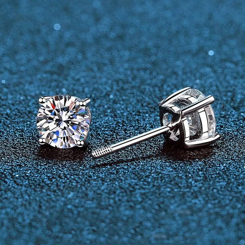 Real Geometric Diamond Stud Earrings - 925 Sterling Silver