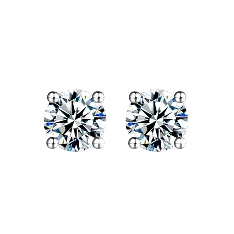 Real Geometric Diamond Stud Earrings - 925 Sterling Silver