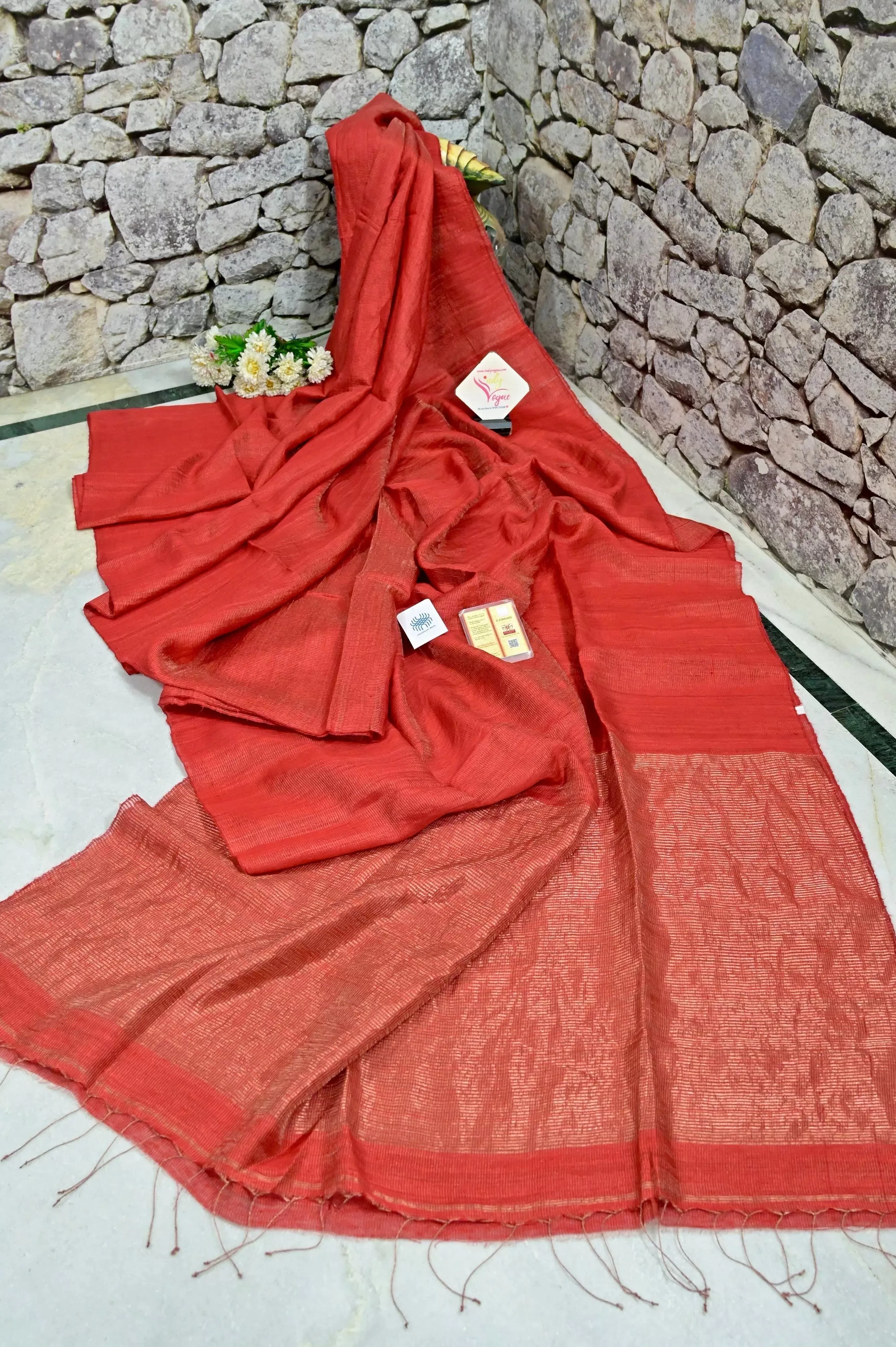 Red  Color Pure Metalic Matka Tissue Silk Saree