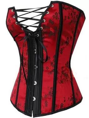 Red Satin Corset with Lace-Up Back in Bavarian Style