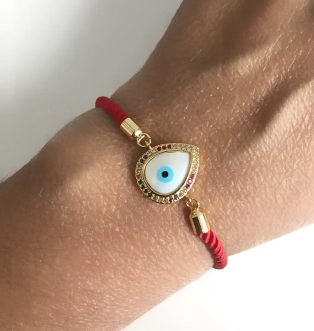 Red String Drop Evil Eye Bracelet