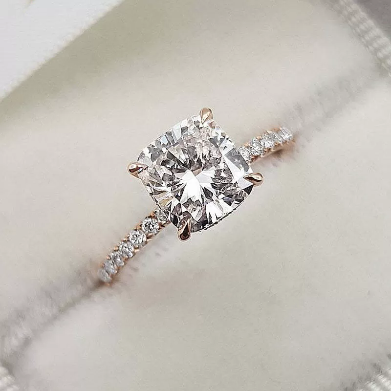 Rose Gold Solitaire Cushion Cut Engagement Ring in Sterling Silver