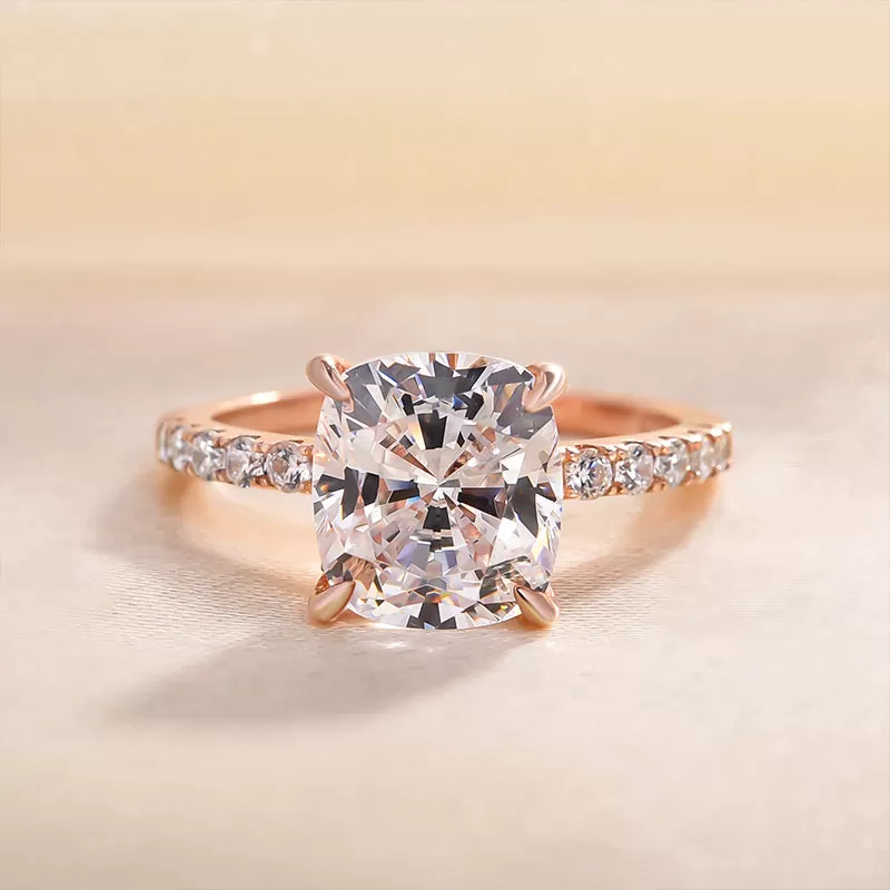 Rose Gold Solitaire Cushion Cut Engagement Ring in Sterling Silver