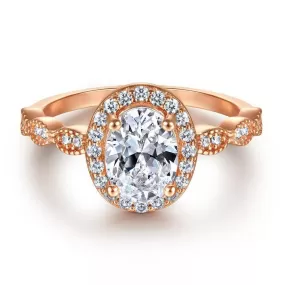 Rose Golden Halo Oval Cut Engagement Ring