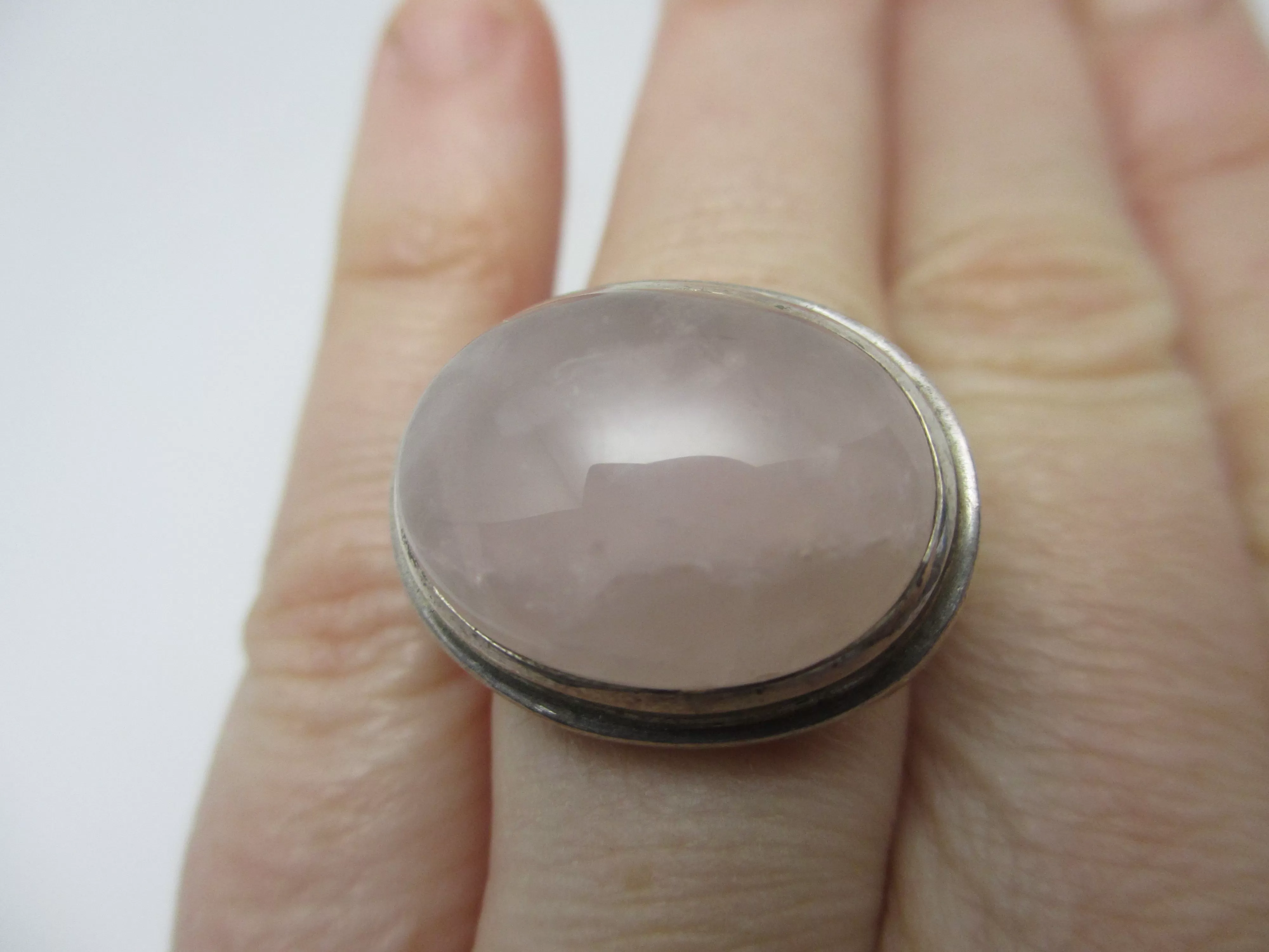 Rose Quartz Sterling Silver Ring Vintage c1980